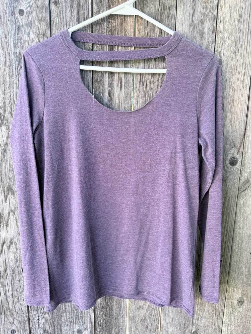 Chaser Size S Mauve Scoop-Neck Long Sleeve Top with Back Strap Detail runs big